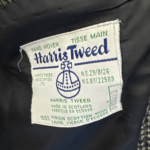 Vintage Harris Tweed Sport Coat Blazer Men 42 Handwoven Scotland Gray Black Wool - Picture 5 of 7